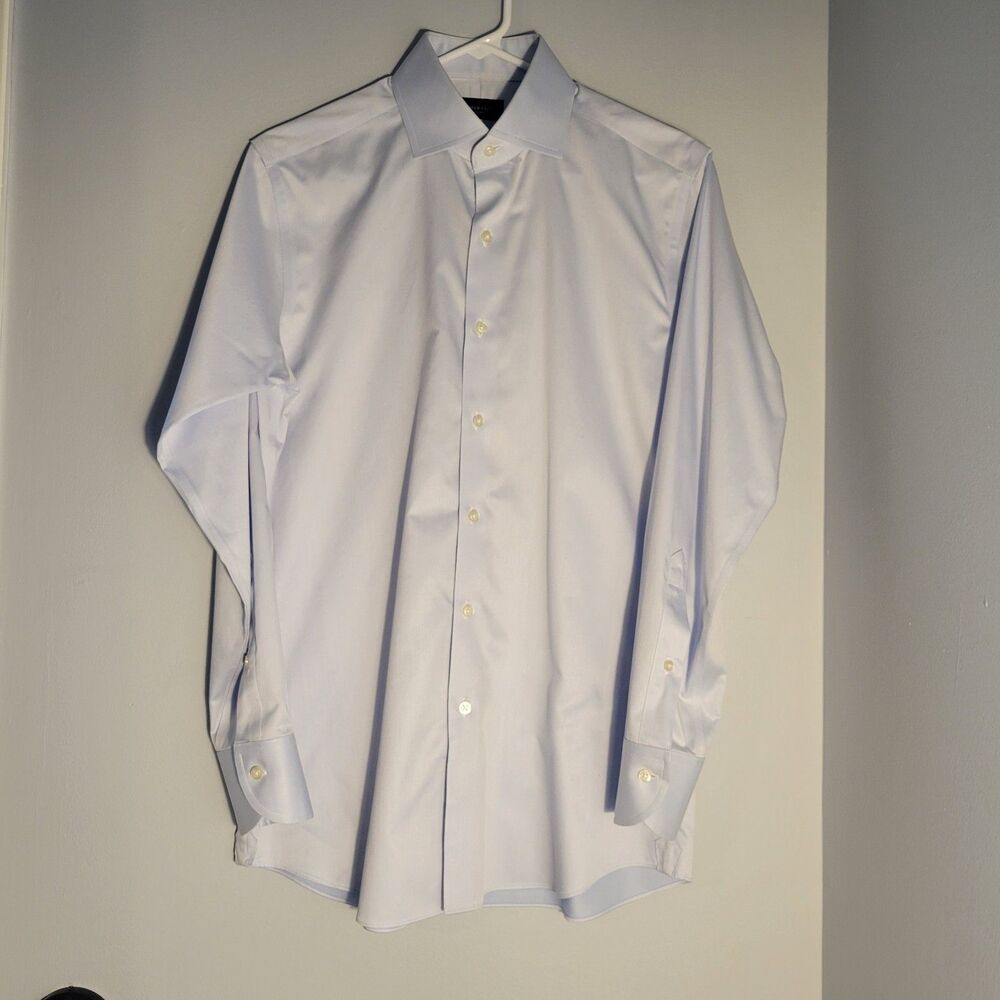 Proper Cloth Shirt Mens 15.5 Solid Blue Button Up Long Sleeve Cotton